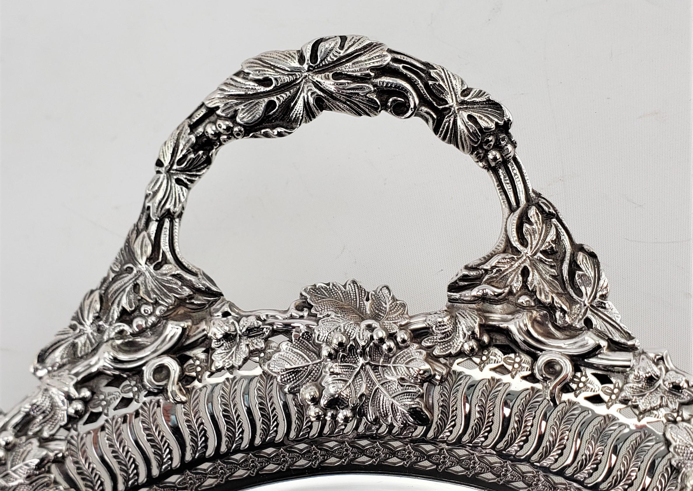 Antique Barker-Ellis Ornate Oval Silver Plated Serving Tray with Oak Leaves For Sale 3