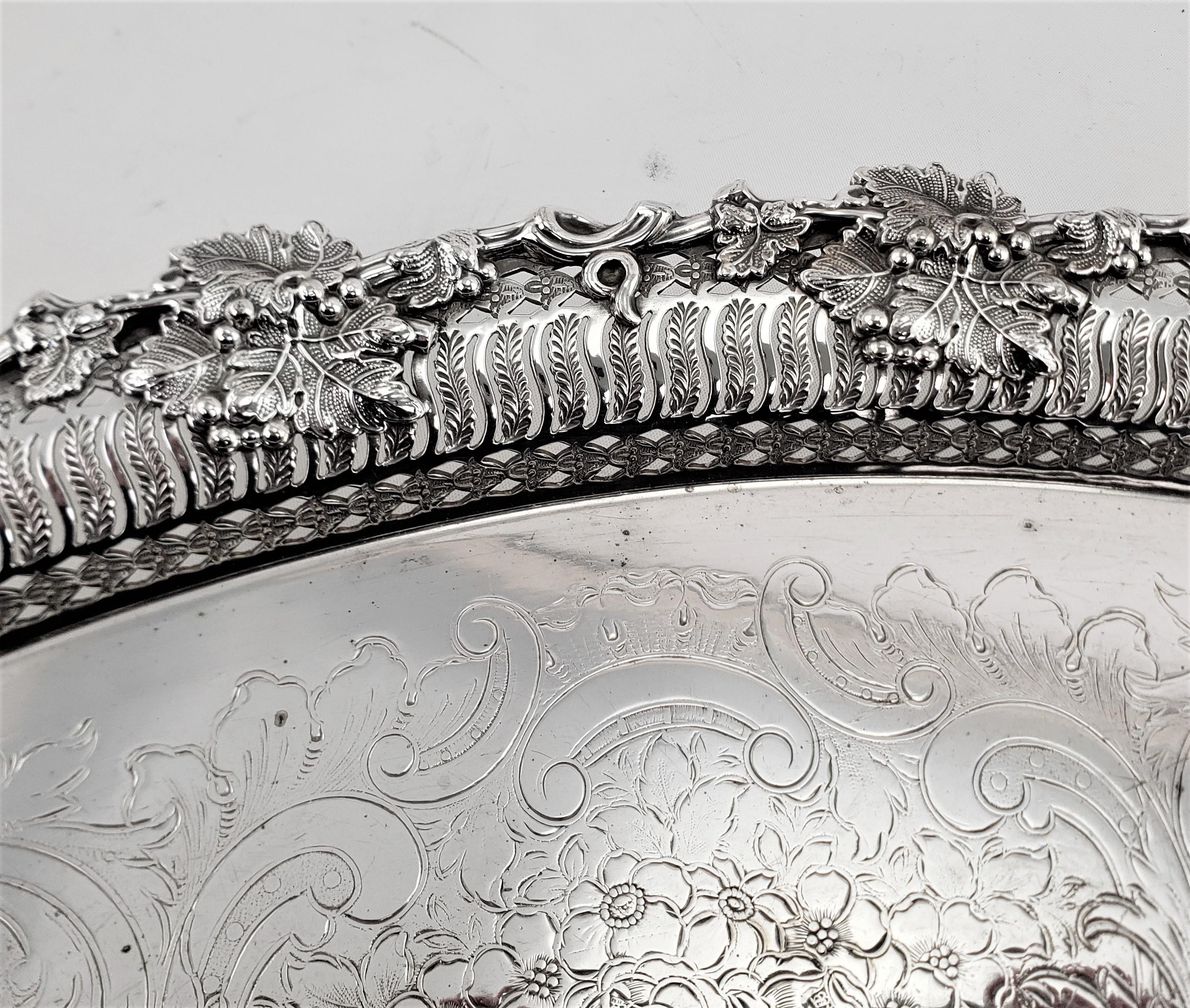 Antique Barker-Ellis Ornate Oval Silver Plated Serving Tray with Oak Leaves For Sale 4