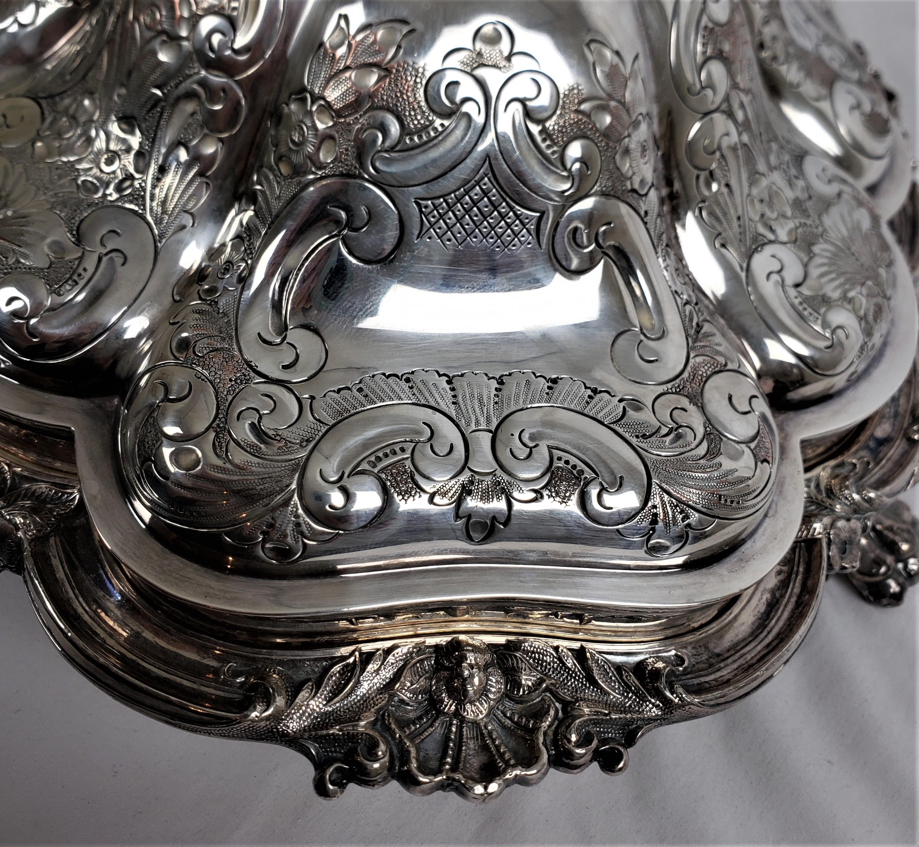 Antique Barker-Ellis Silver Plated Covered Entree Server with Floral Decoration For Sale 4