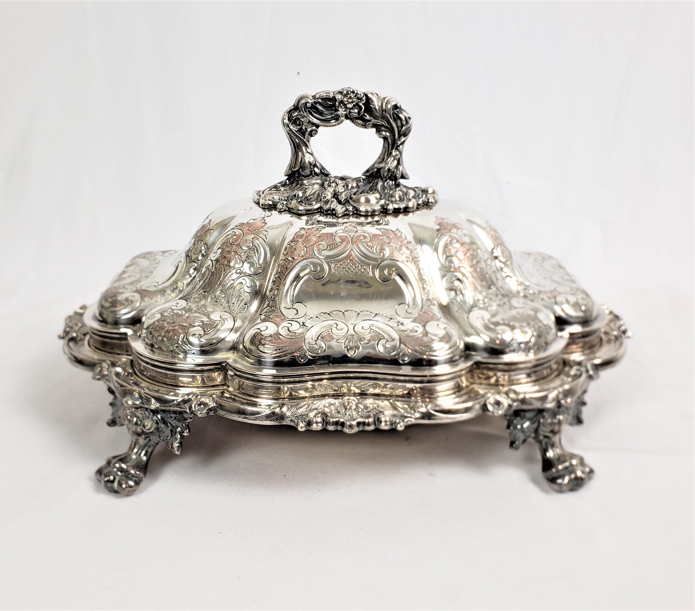 Victorian Antique Barker-Ellis Silver Plated Covered Entree Server with Floral Decoration For Sale