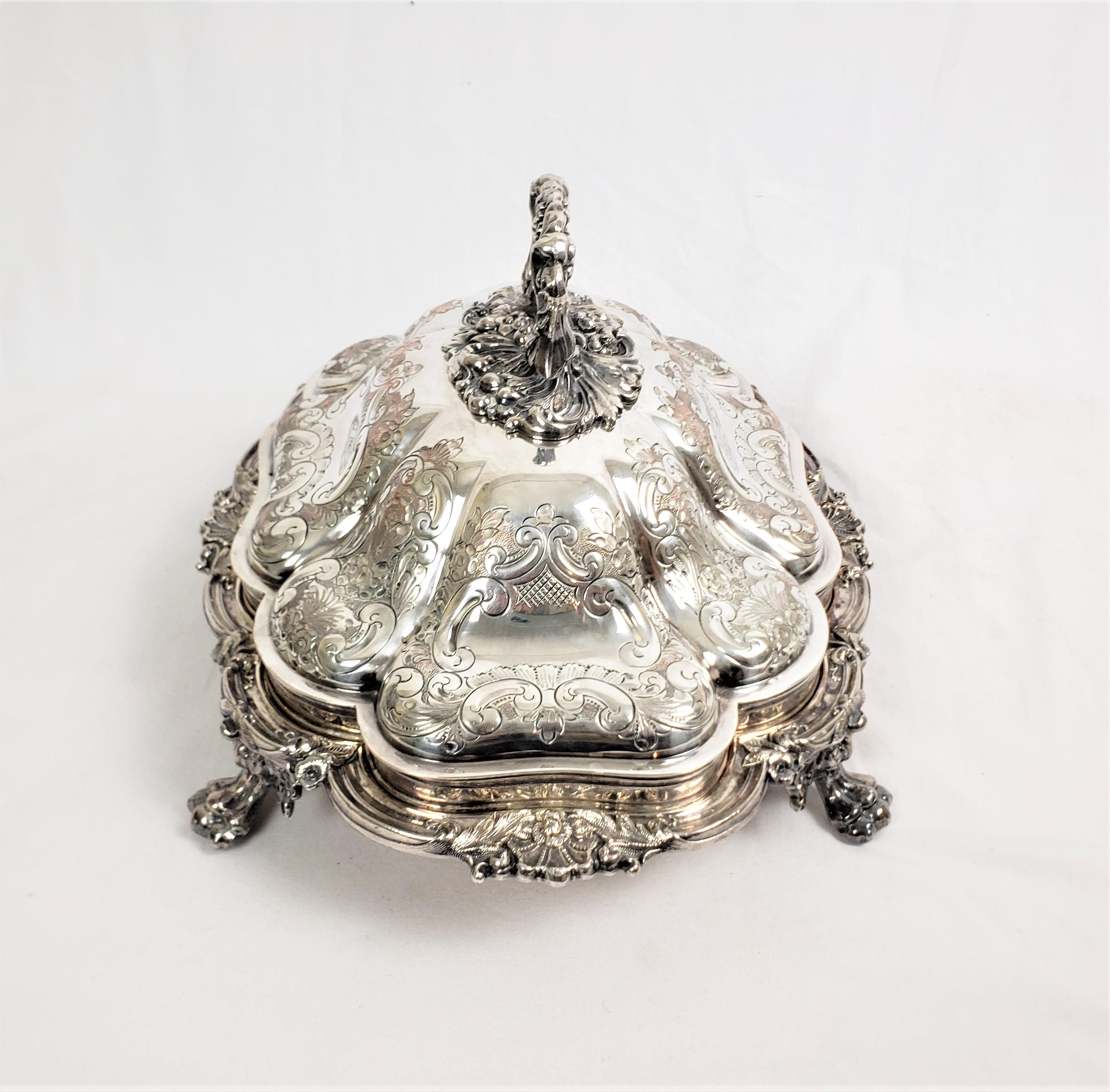English Antique Barker-Ellis Silver Plated Covered Entree Server with Floral Decoration For Sale
