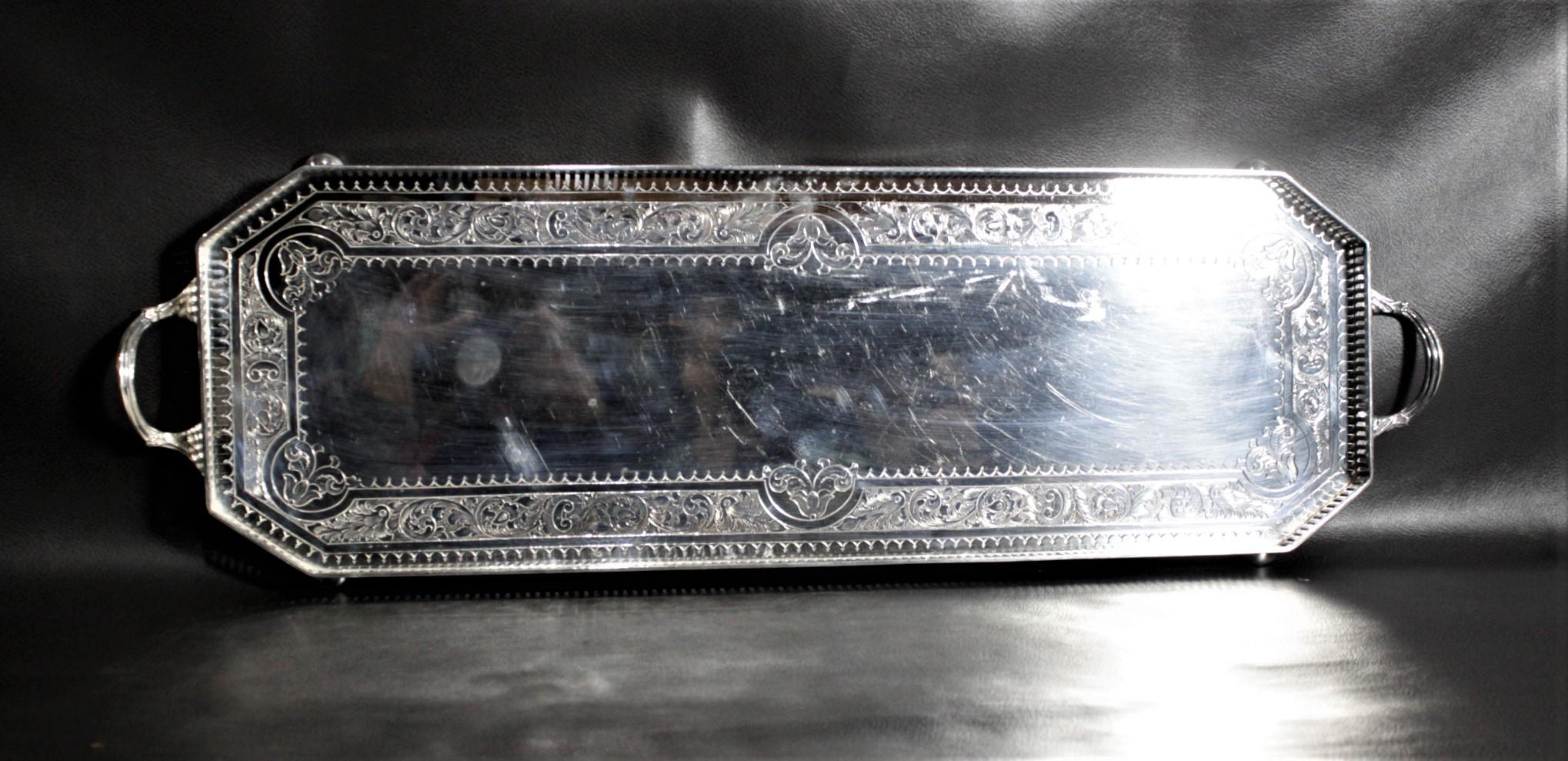 Antique Barker-Ellis Silver Plated Engraved Octogonal Gallery Serving Tray In Good Condition In Hamilton, Ontario