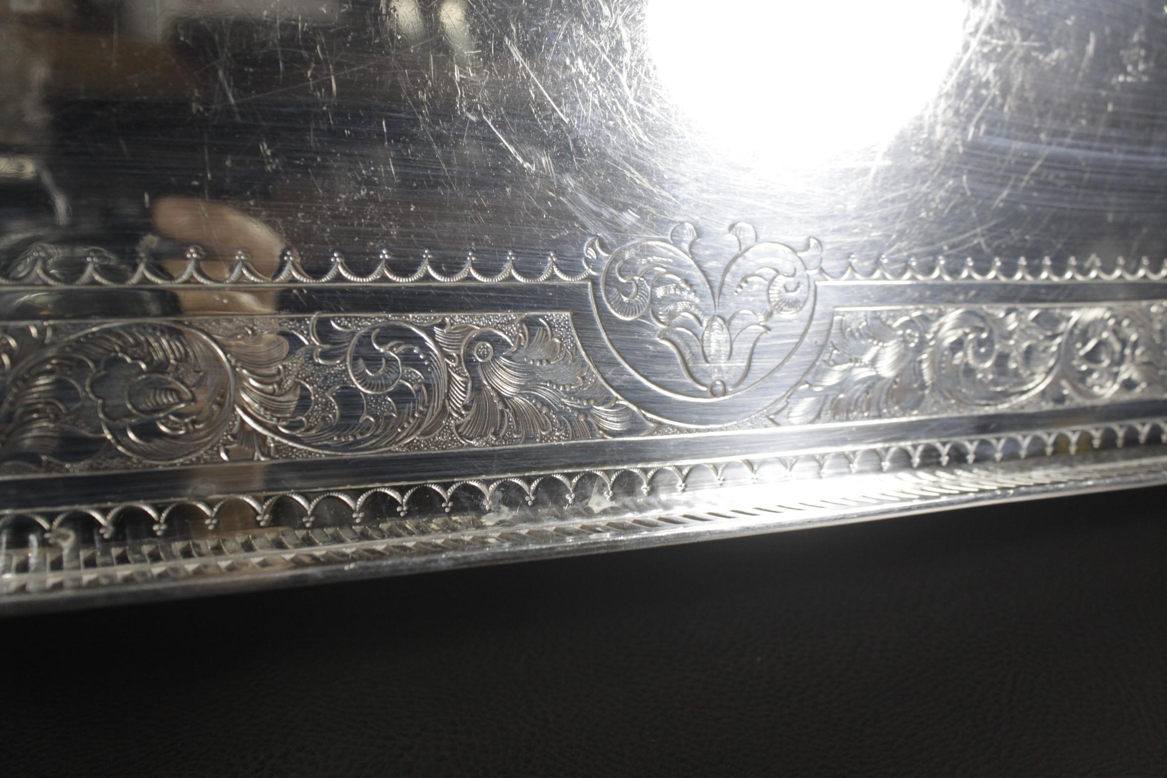 Antique Barker-Ellis Silver Plated Engraved Octogonal Gallery Serving Tray 1