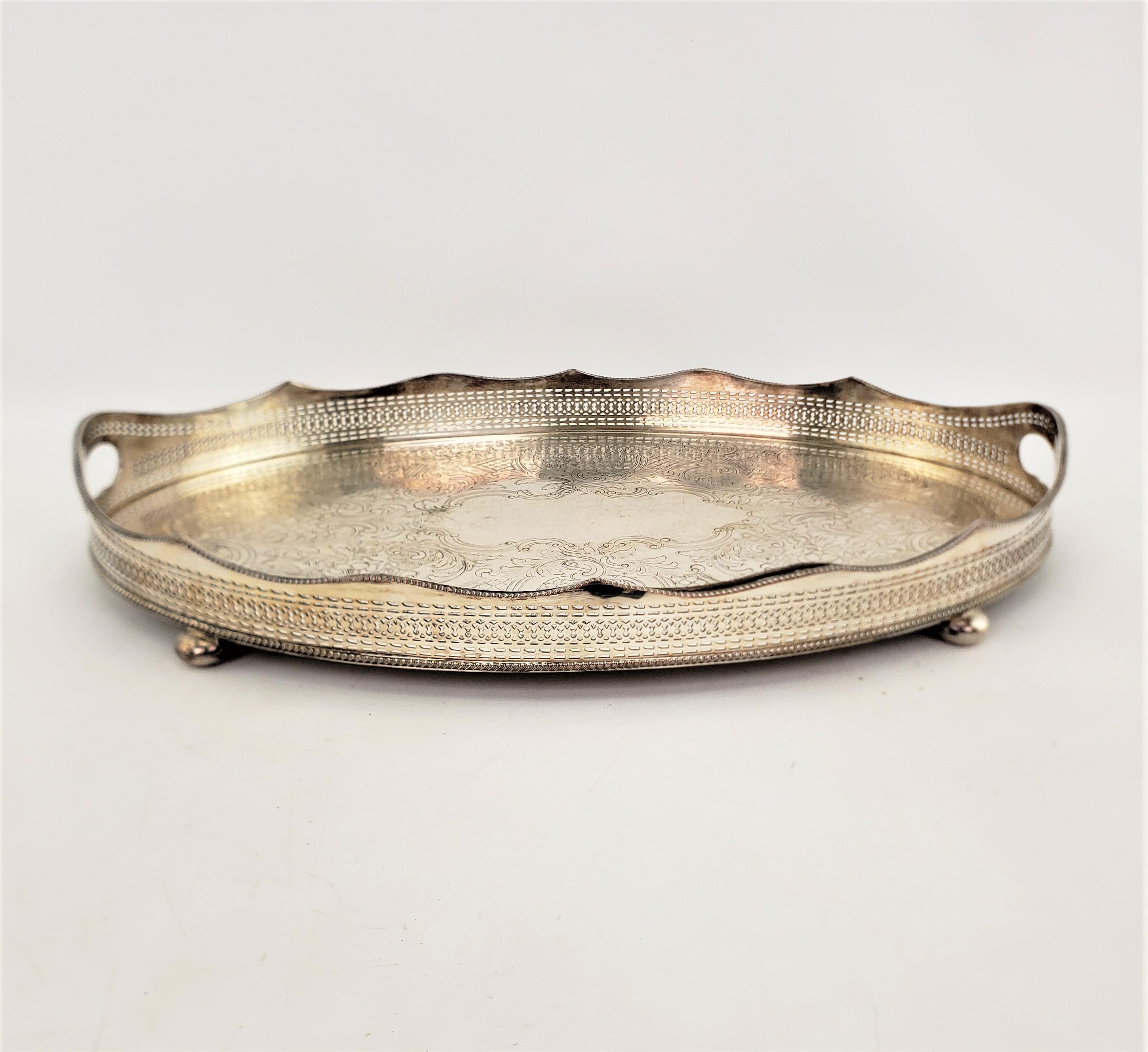 20th Century Antique Barker-Ellis Silver Plated Gallery Serving Tray with Ornate Engraving For Sale
