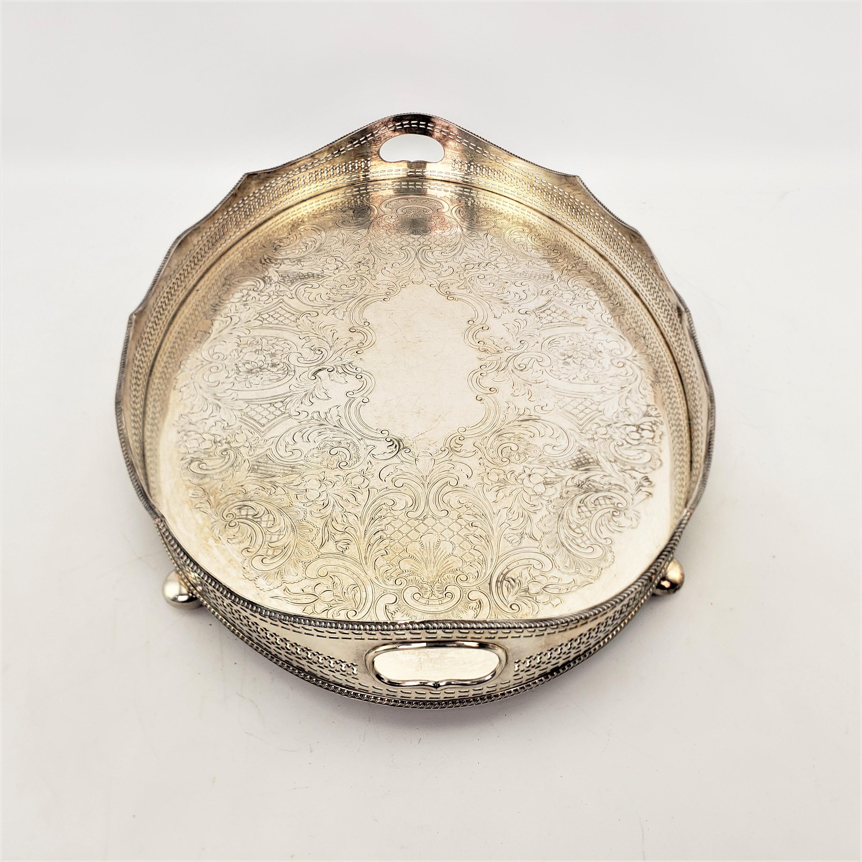 Antique Barker-Ellis Silver Plated Gallery Serving Tray with Ornate Engraving For Sale 1