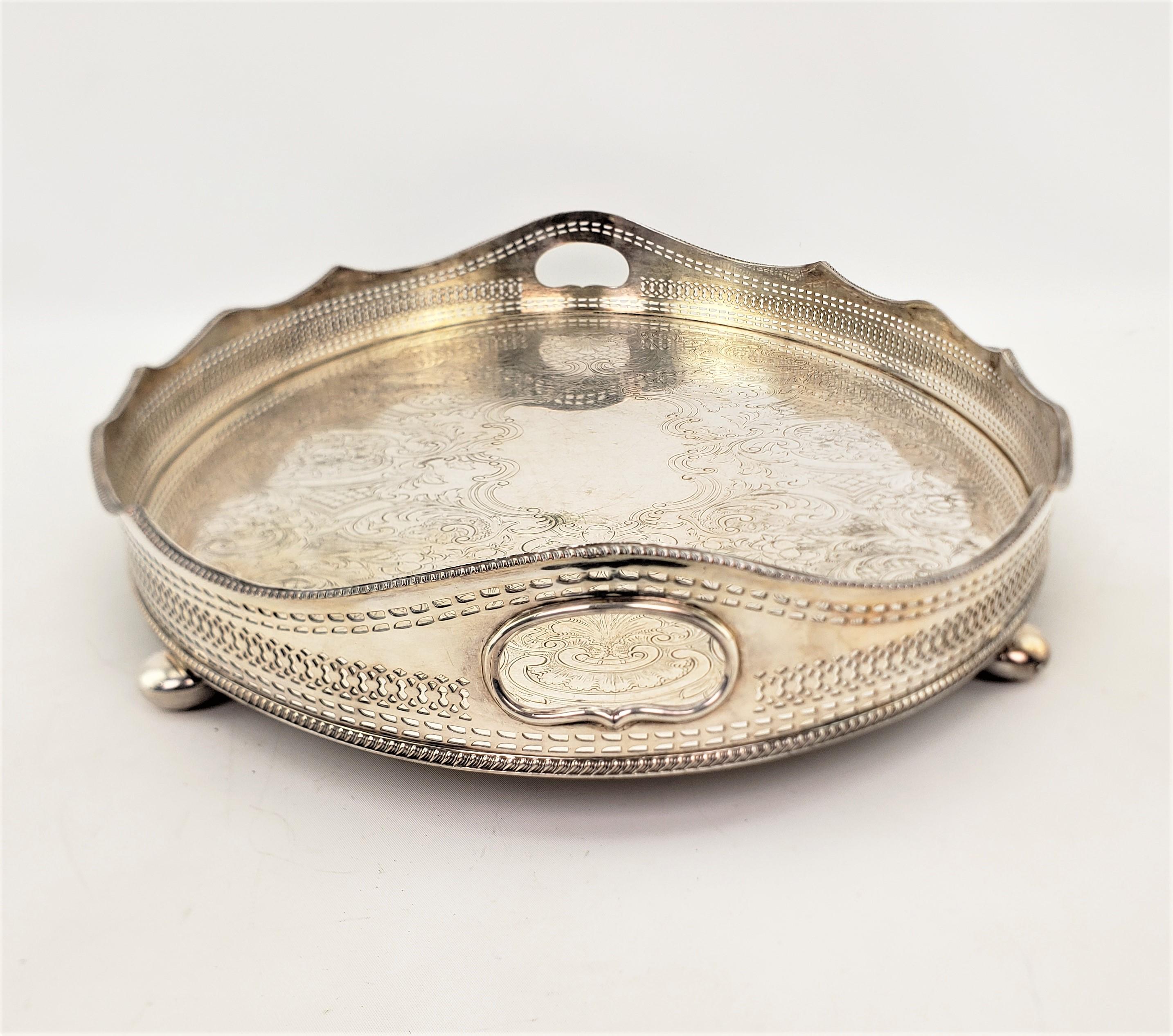 Antique Barker-Ellis Silver Plated Gallery Serving Tray with Ornate Engraving For Sale 2