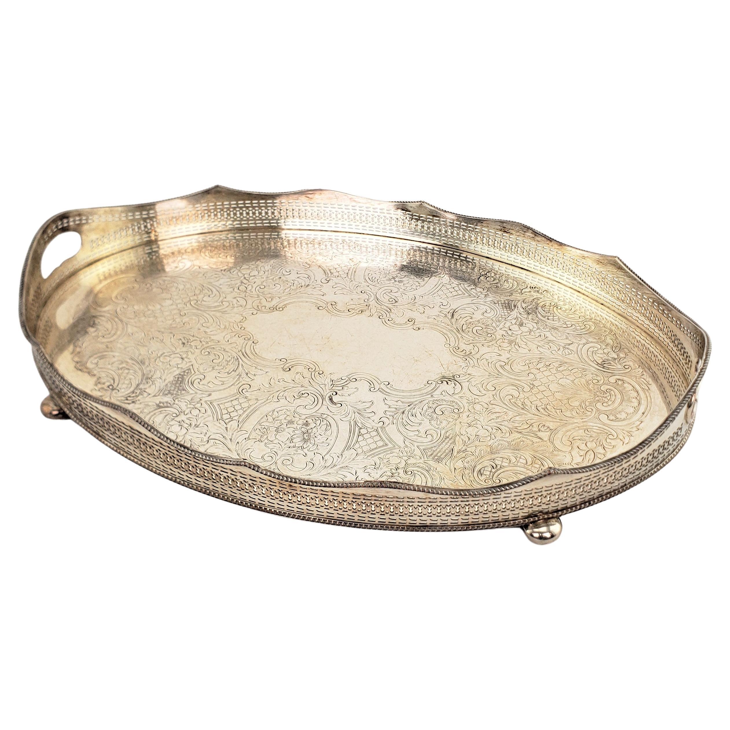 Antique Barker-Ellis Silver Plated Gallery Serving Tray with Ornate Engraving For Sale