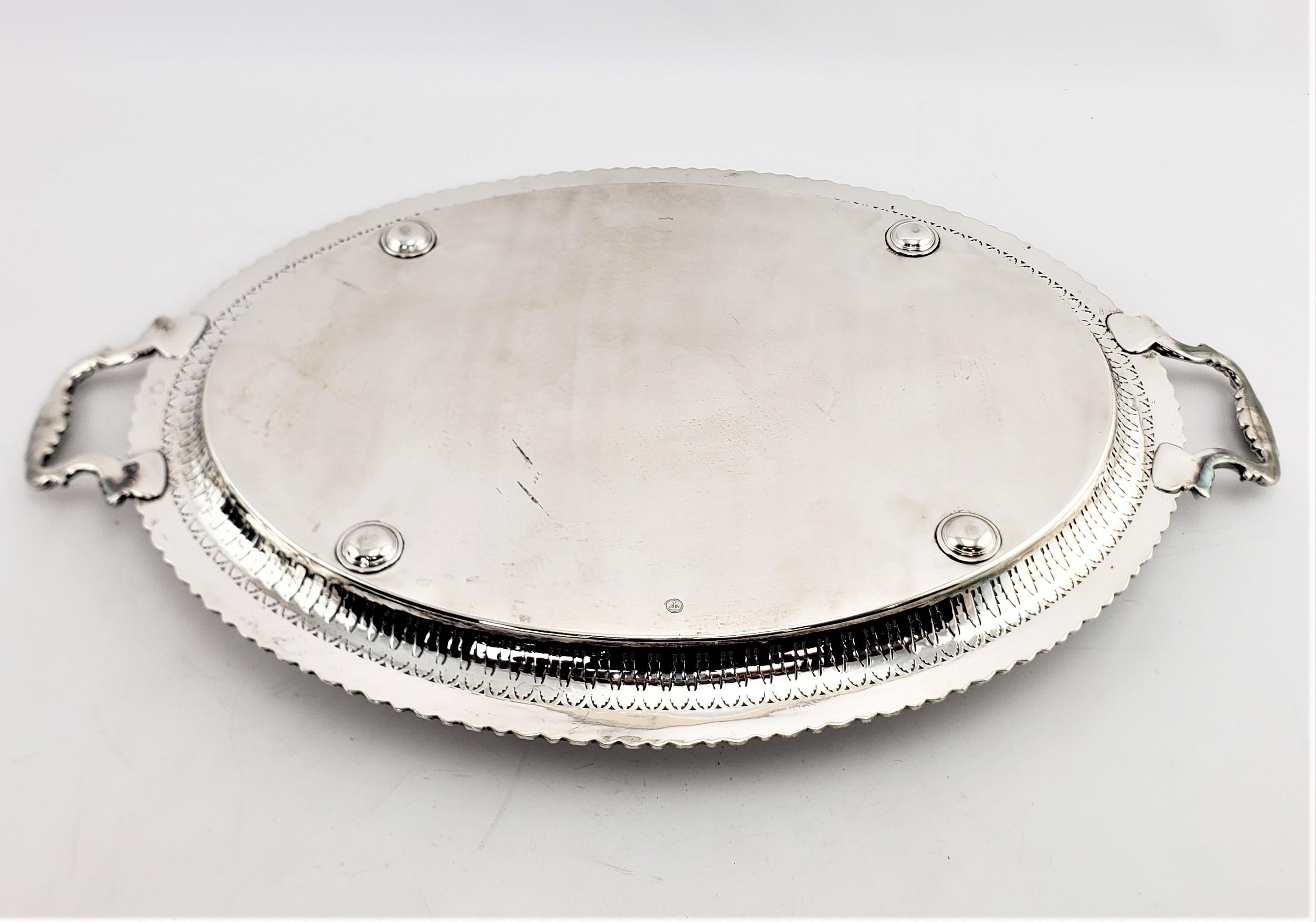 Antique Barker-Ellis Silver Plated Oval Serving Tray with Pierced Decoration For Sale 1