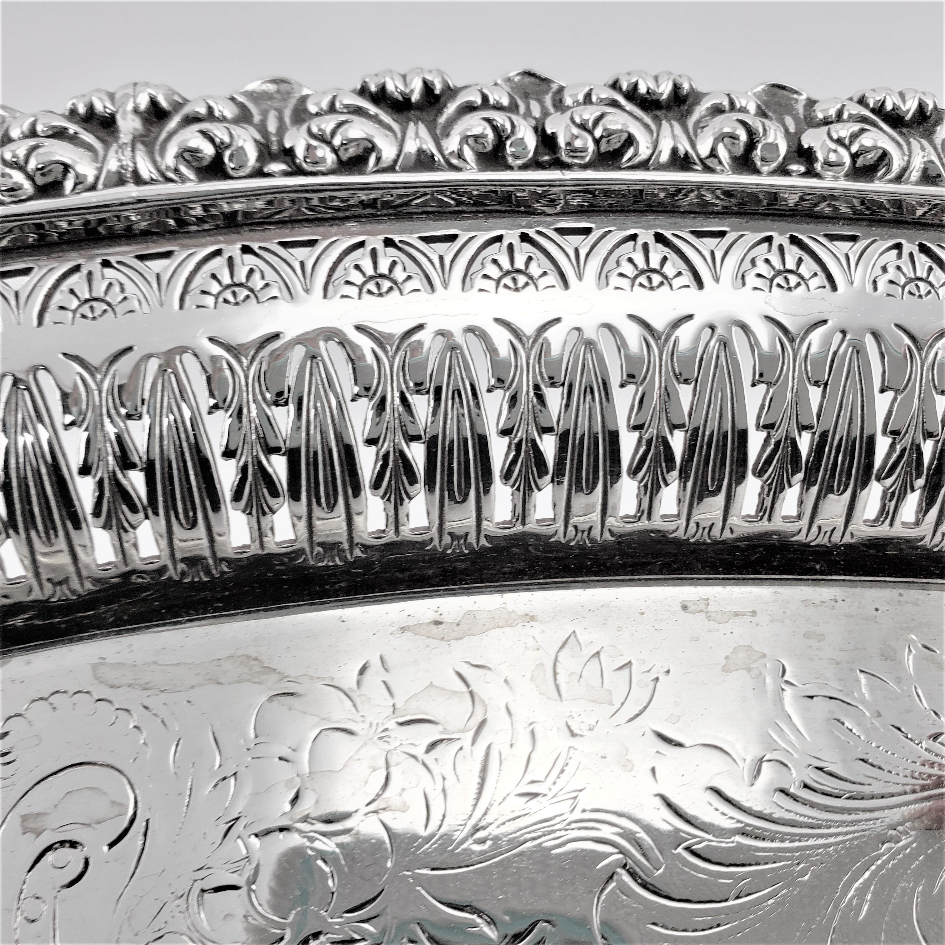 English Antique Barker-Ellis Silver Plated Oval Serving Tray with Pierced Decoration For Sale