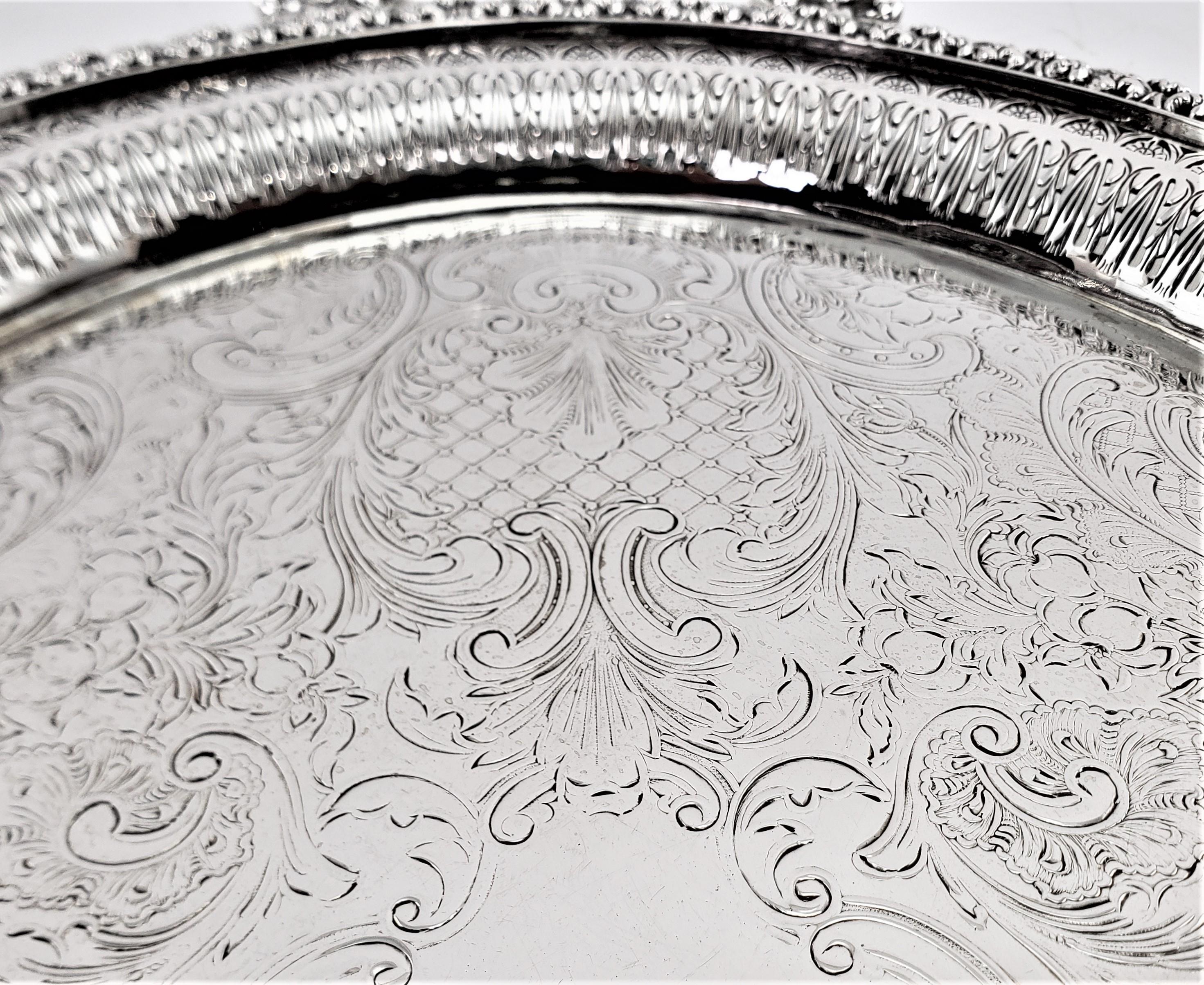 Machine-Made Antique Barker-Ellis Silver Plated Oval Serving Tray with Pierced Decoration For Sale