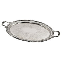 Antique Barker-Ellis Silver Plated Oval Serving Tray with Pierced Decoration