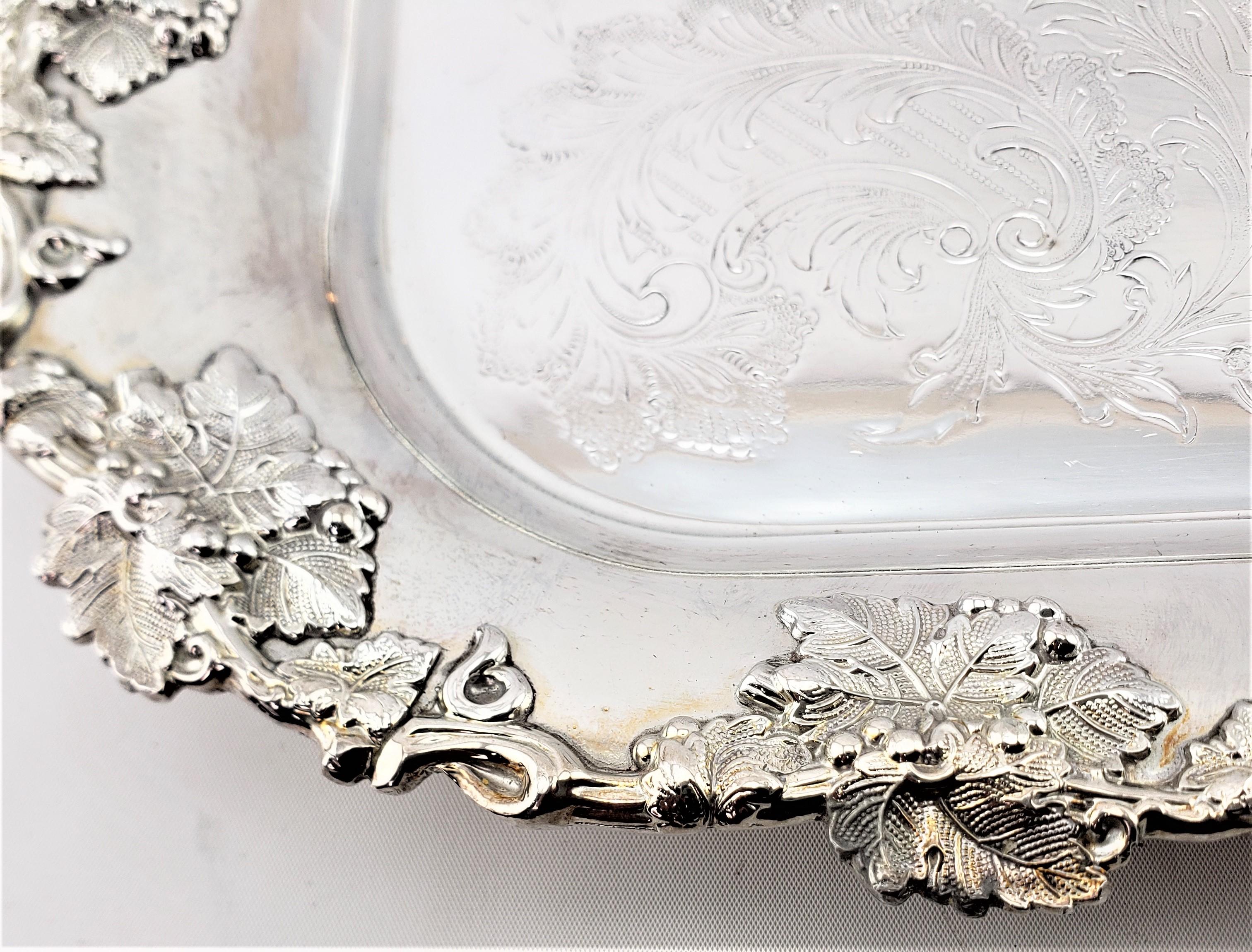 Antique Barker-Ellis Silver Plated Serving Tray with Berry & Leaf Decoration For Sale 1