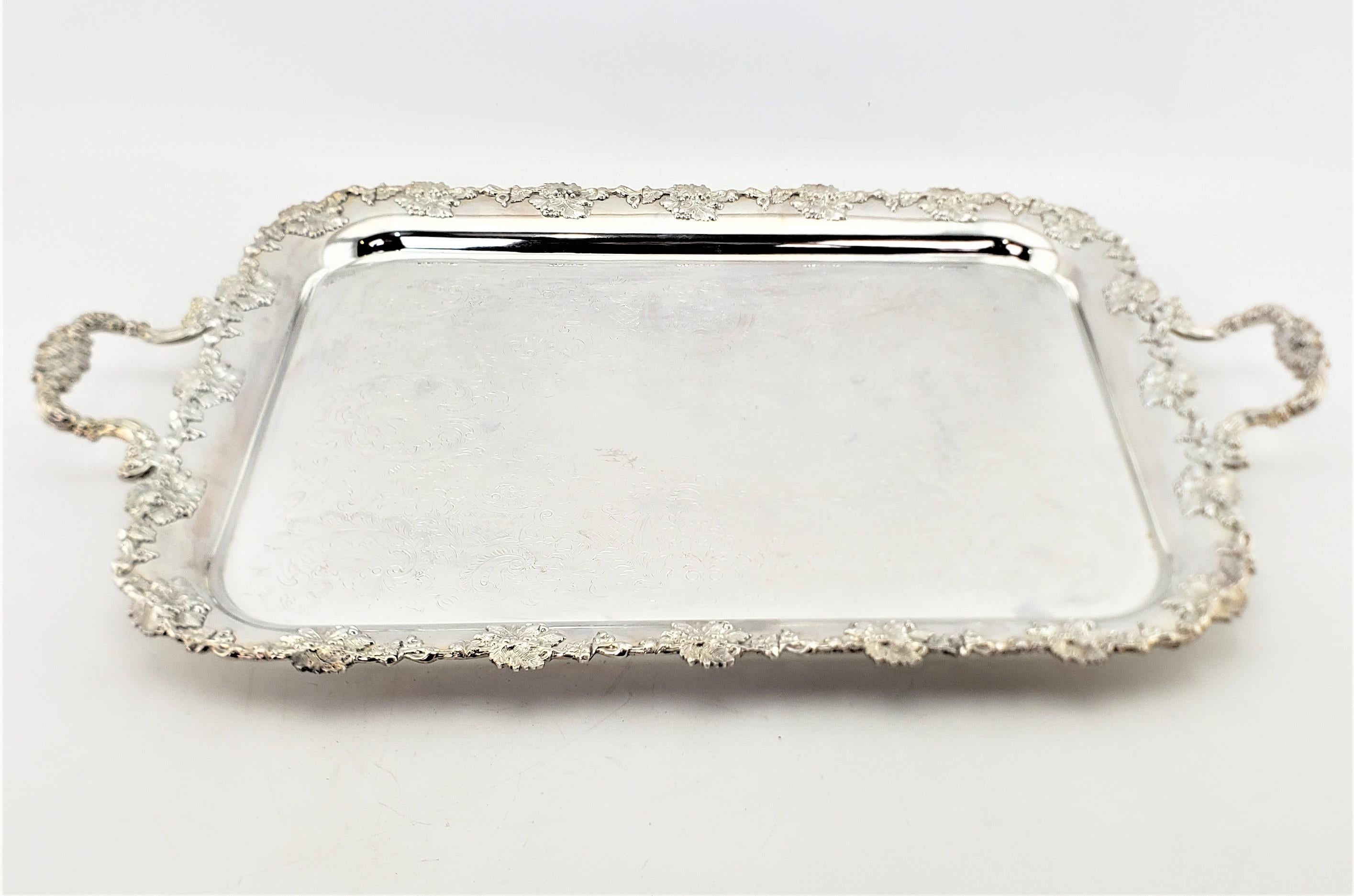Victorian Antique Barker-Ellis Silver Plated Serving Tray with Berry & Leaf Decoration For Sale