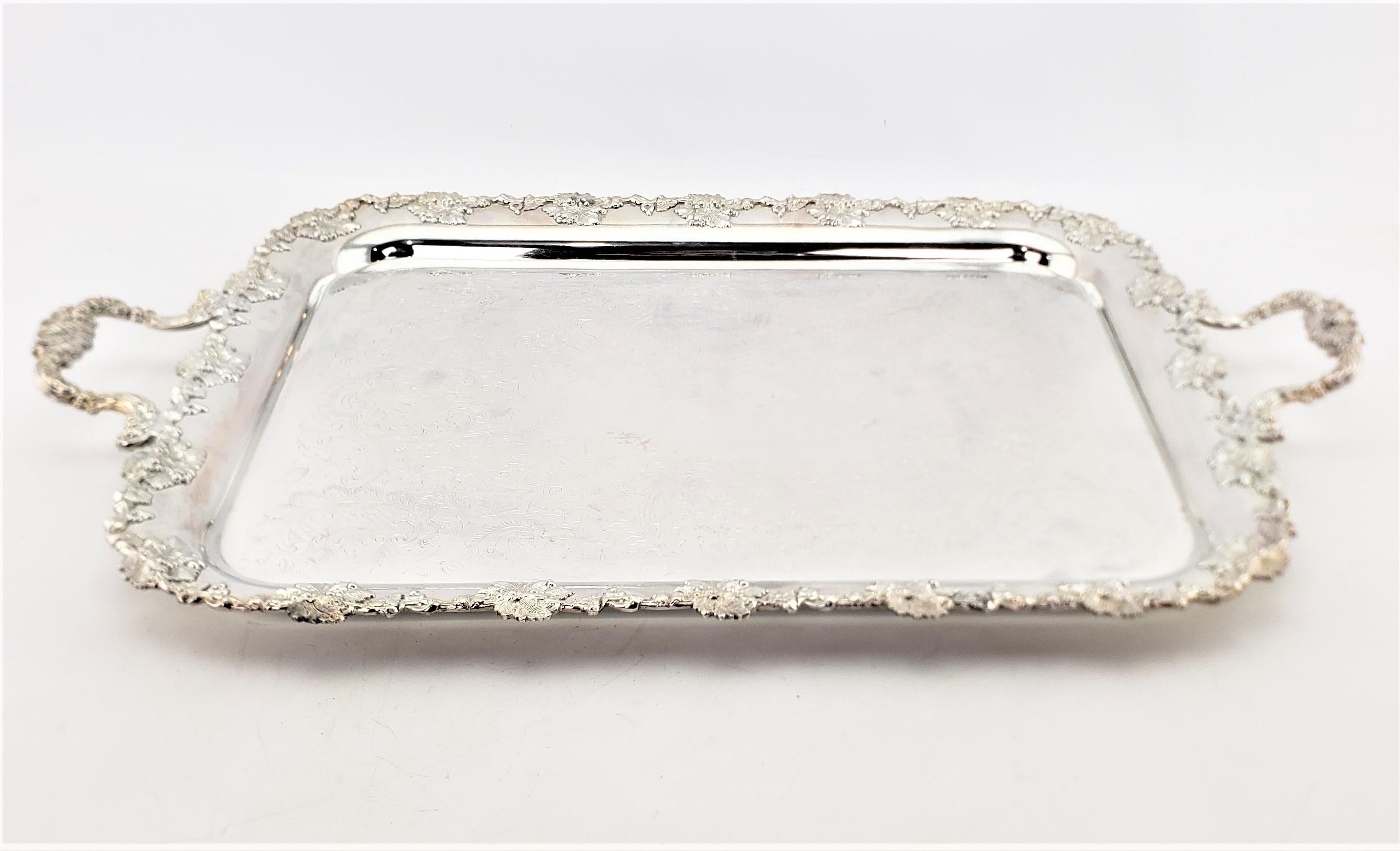 English Antique Barker-Ellis Silver Plated Serving Tray with Berry & Leaf Decoration For Sale