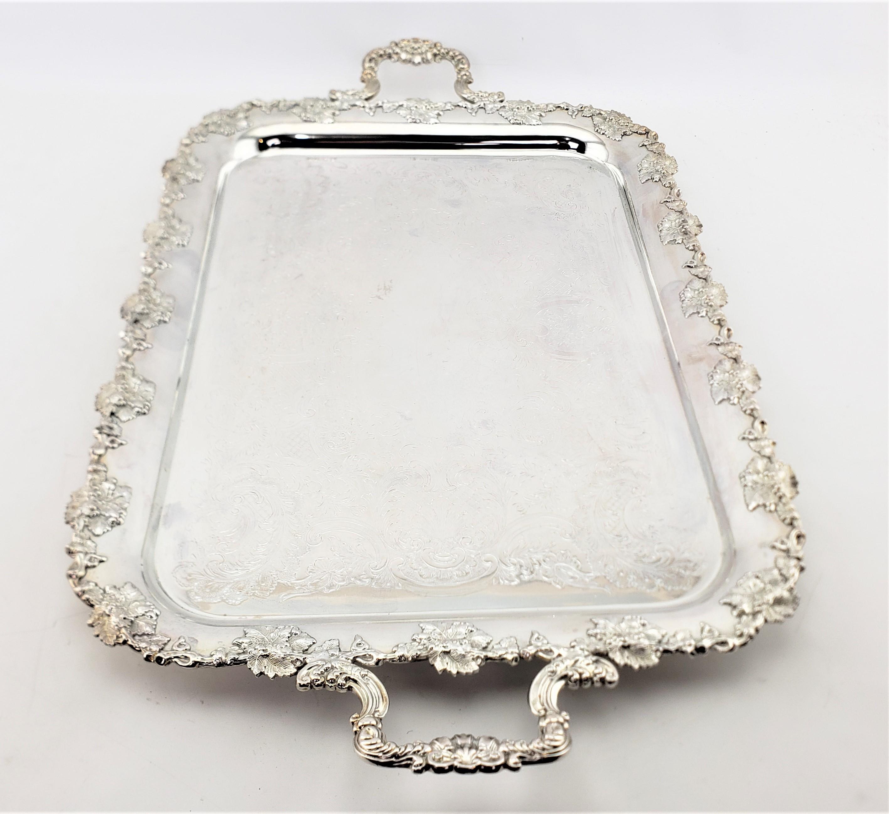 Machine-Made Antique Barker-Ellis Silver Plated Serving Tray with Berry & Leaf Decoration For Sale