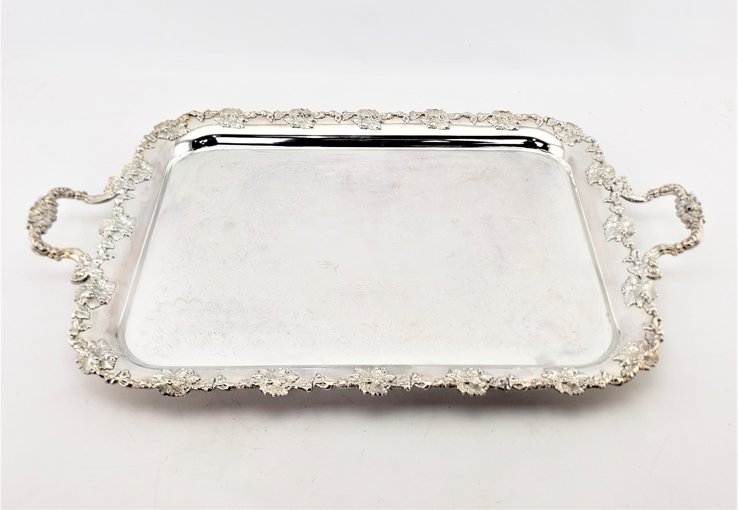 Antique Barker-Ellis Silver Plated Serving Tray with Berry & Leaf Decoration In Good Condition For Sale In Hamilton, Ontario