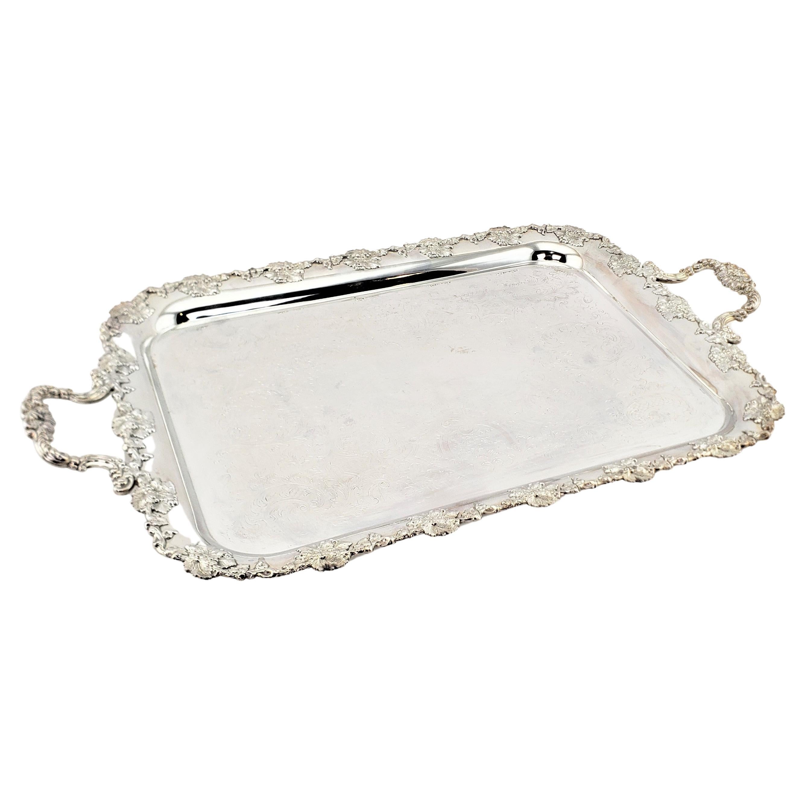 Antique Barker-Ellis Silver Plated Serving Tray with Berry & Leaf Decoration For Sale