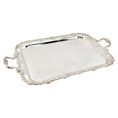 Antique Barker-Ellis Silver Plated Serving Tray with Berry & Leaf Decoration