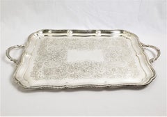 Antique Barker Ellis Silver Plated Serving Tray with Stylized Rope Decoration