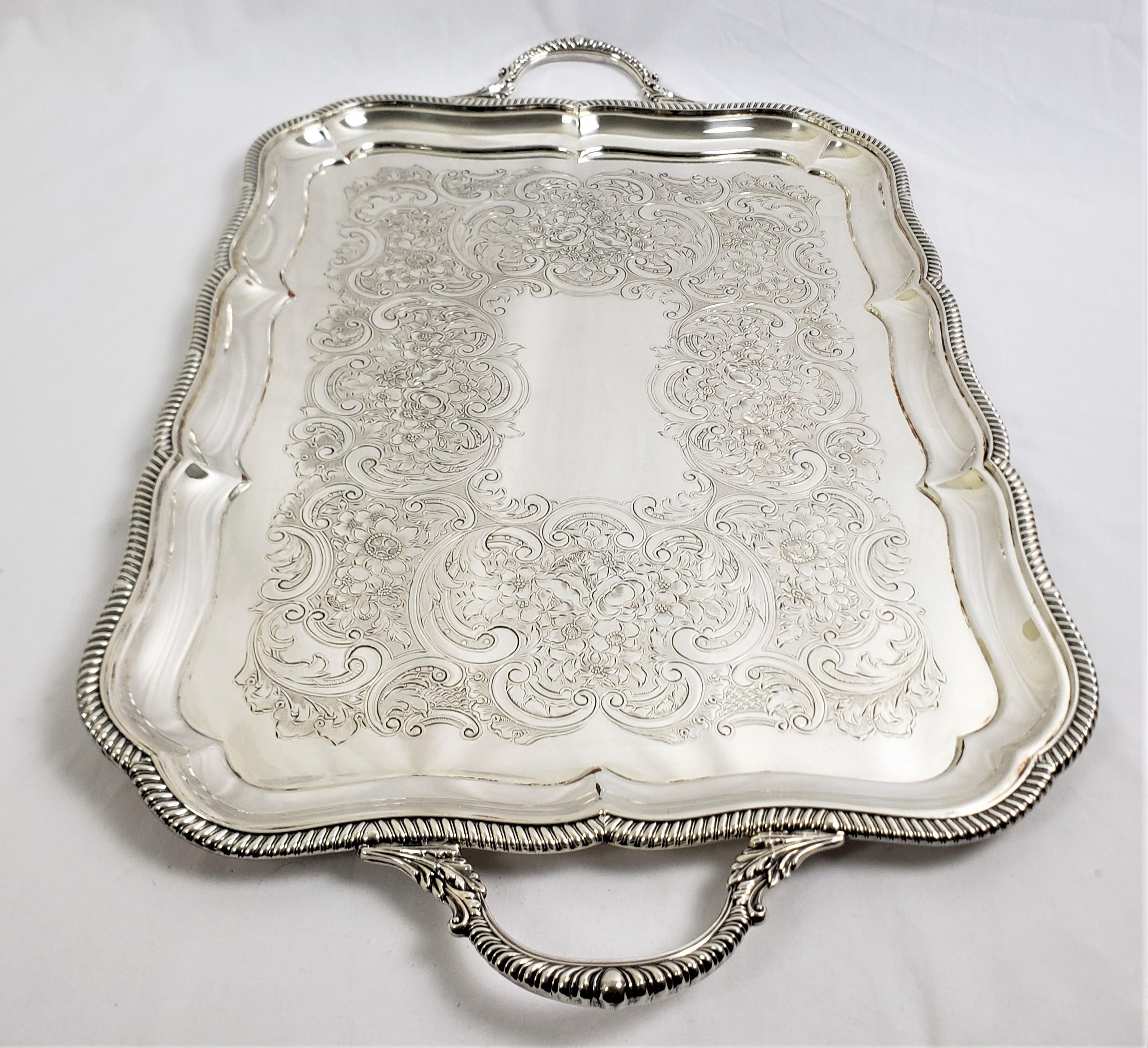 Art Deco Antique Barker Ellis Silver Plated Serving Tray with Stylized Rope Decoration For Sale