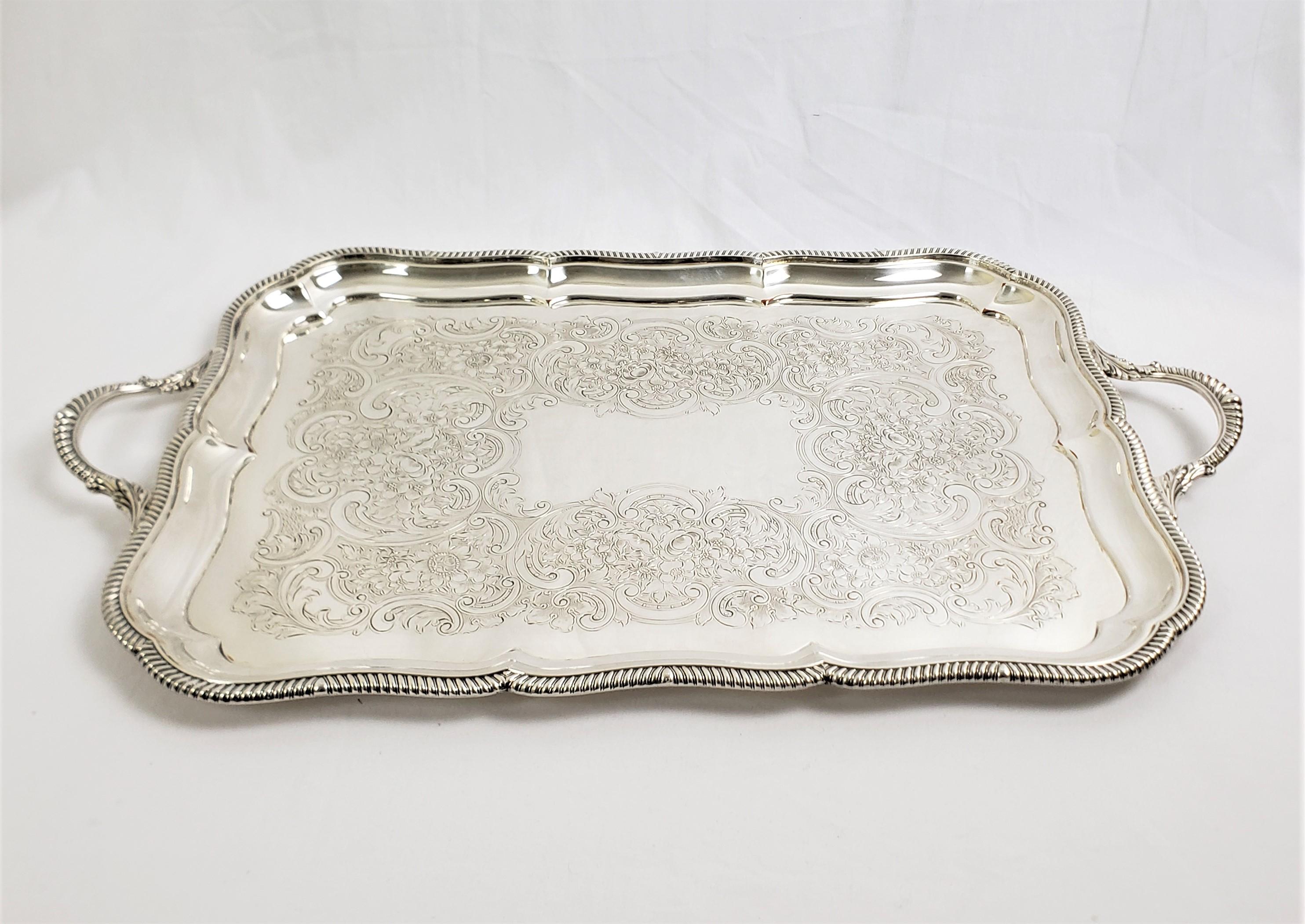 English Antique Barker Ellis Silver Plated Serving Tray with Stylized Rope Decoration For Sale
