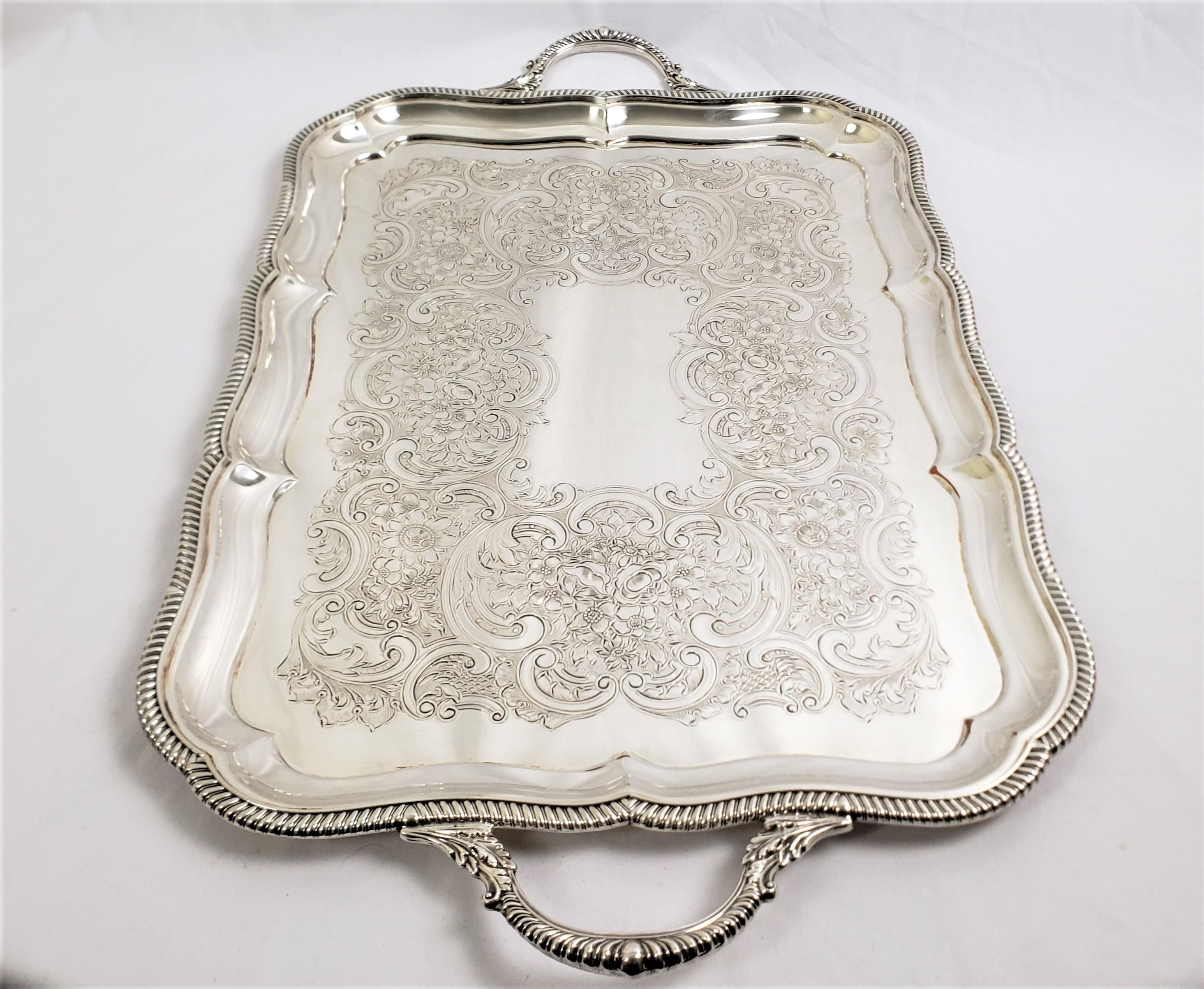 Machine-Made Antique Barker Ellis Silver Plated Serving Tray with Stylized Rope Decoration For Sale