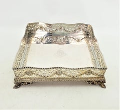 Antique Barker-Ellis Silver Plated Square Gallery Serving or Bottle Tray