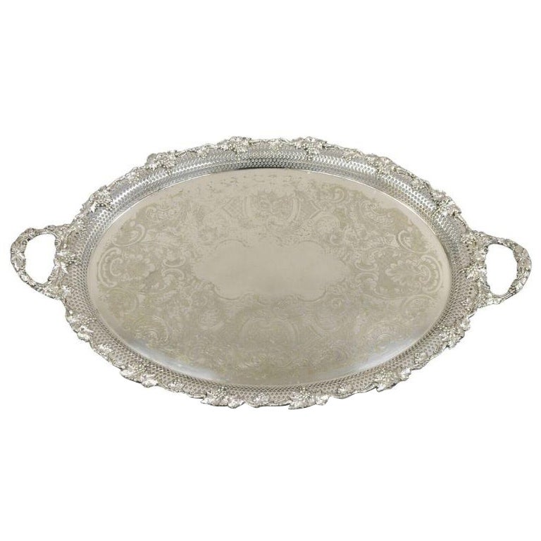 Antique Barker Ellis Victorian Grapevine Repousse Pierced Gallery Serving Tray