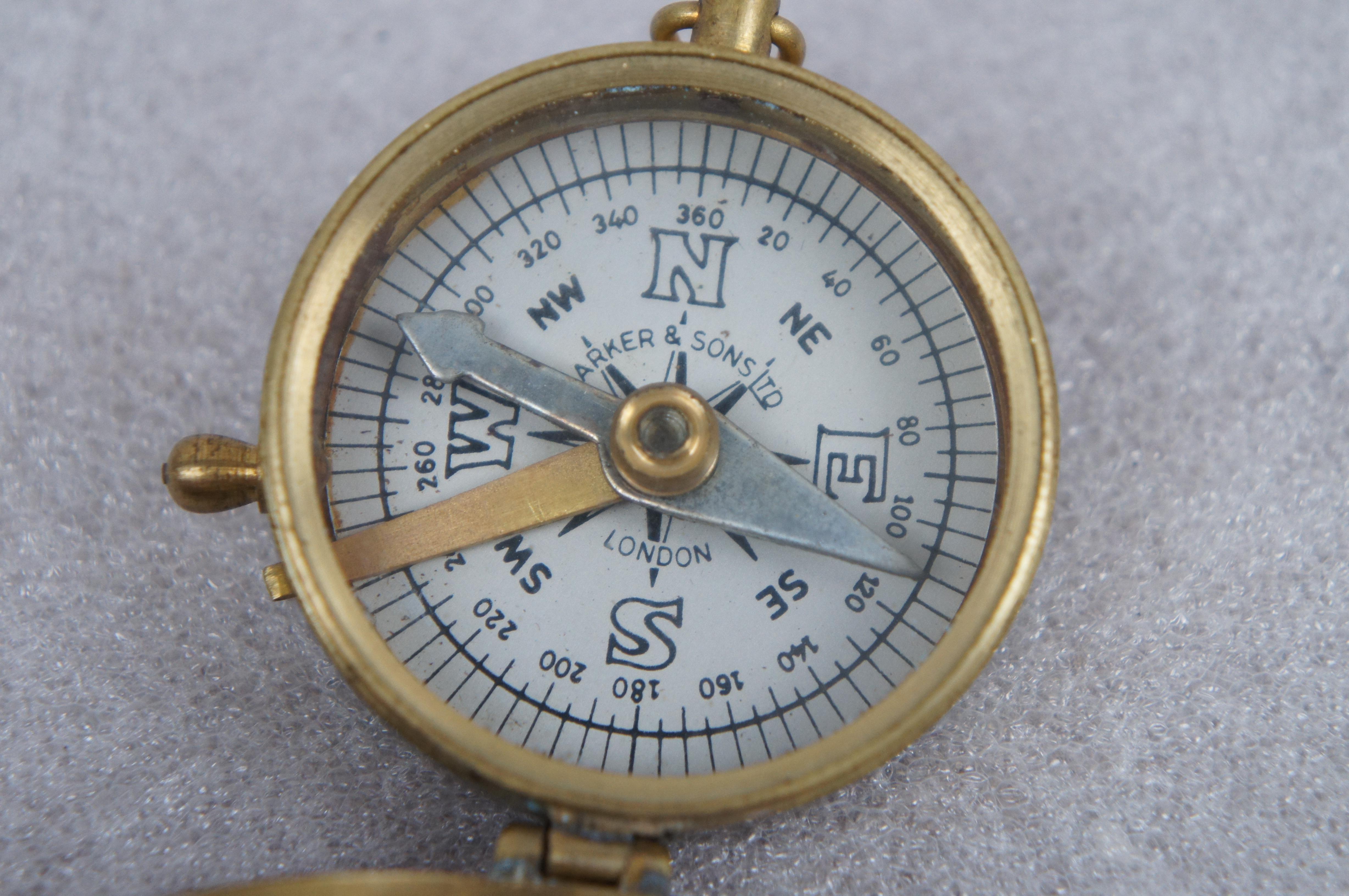 Antique Barker & Sons London Brass Pocket Nautical Navigation Compass Fob 6