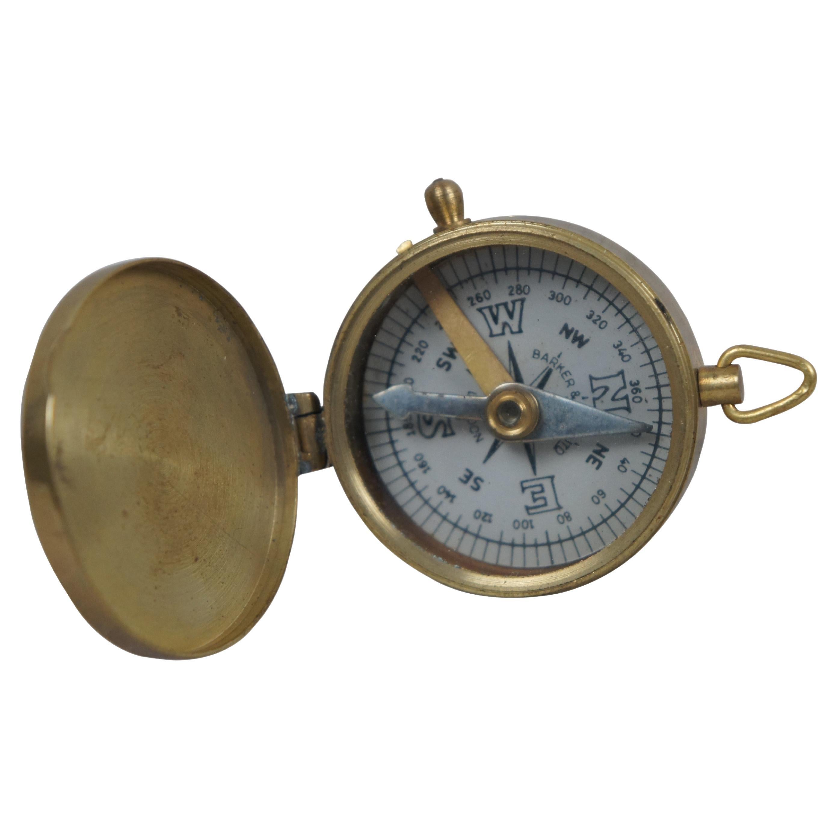 Antique Barker & Sons London Brass Pocket Nautical Navigation Compass Fob
