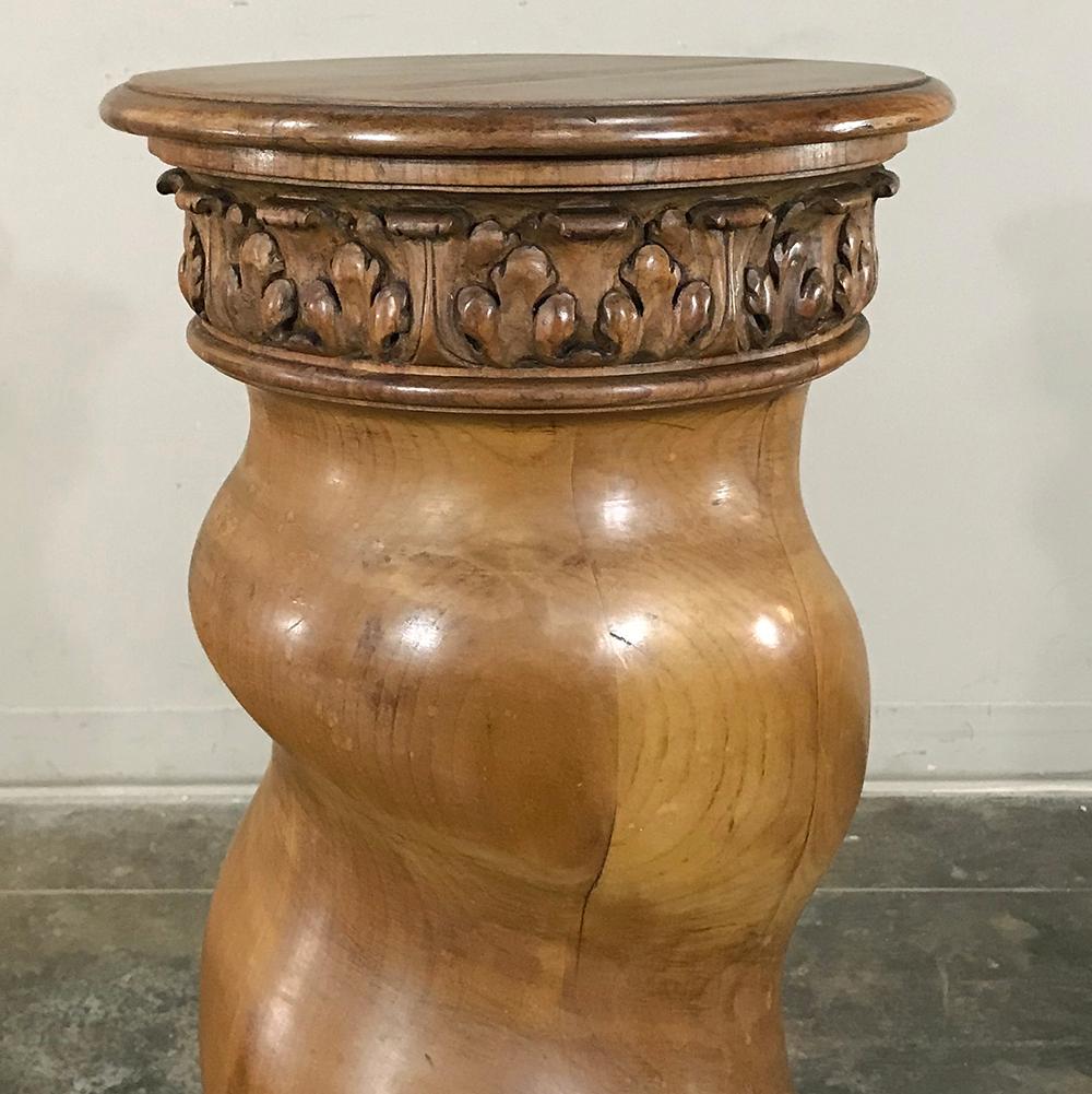 Hand-Crafted Antique Barley Solid Oak Twist Pedestal
