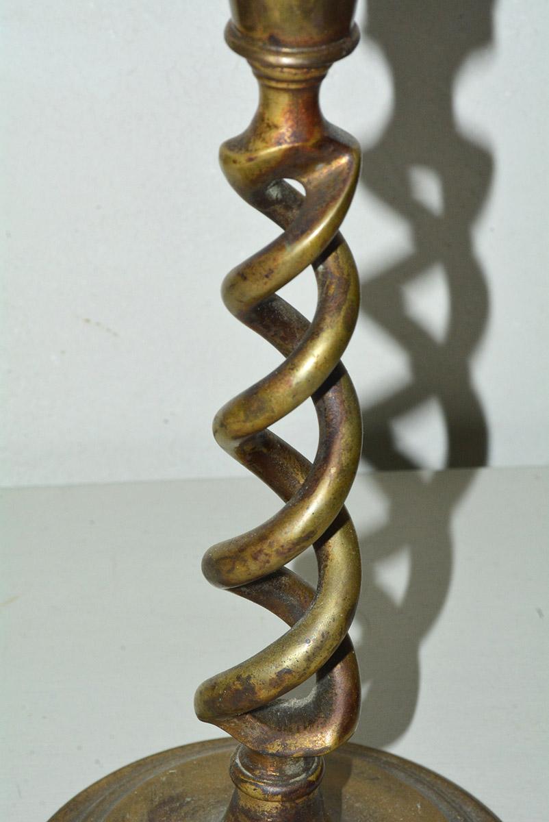 Victorian Antique Barley Twist Brass Candlestick For Sale