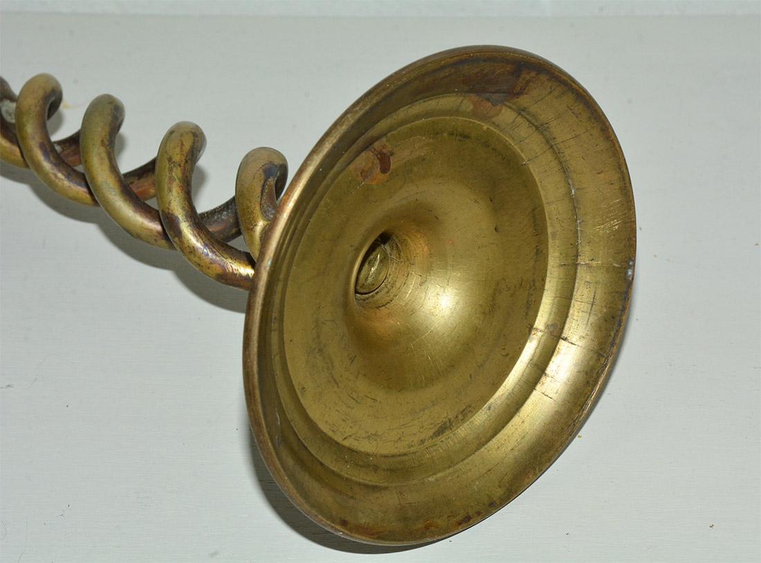 English Antique Barley Twist Brass Candlestick For Sale