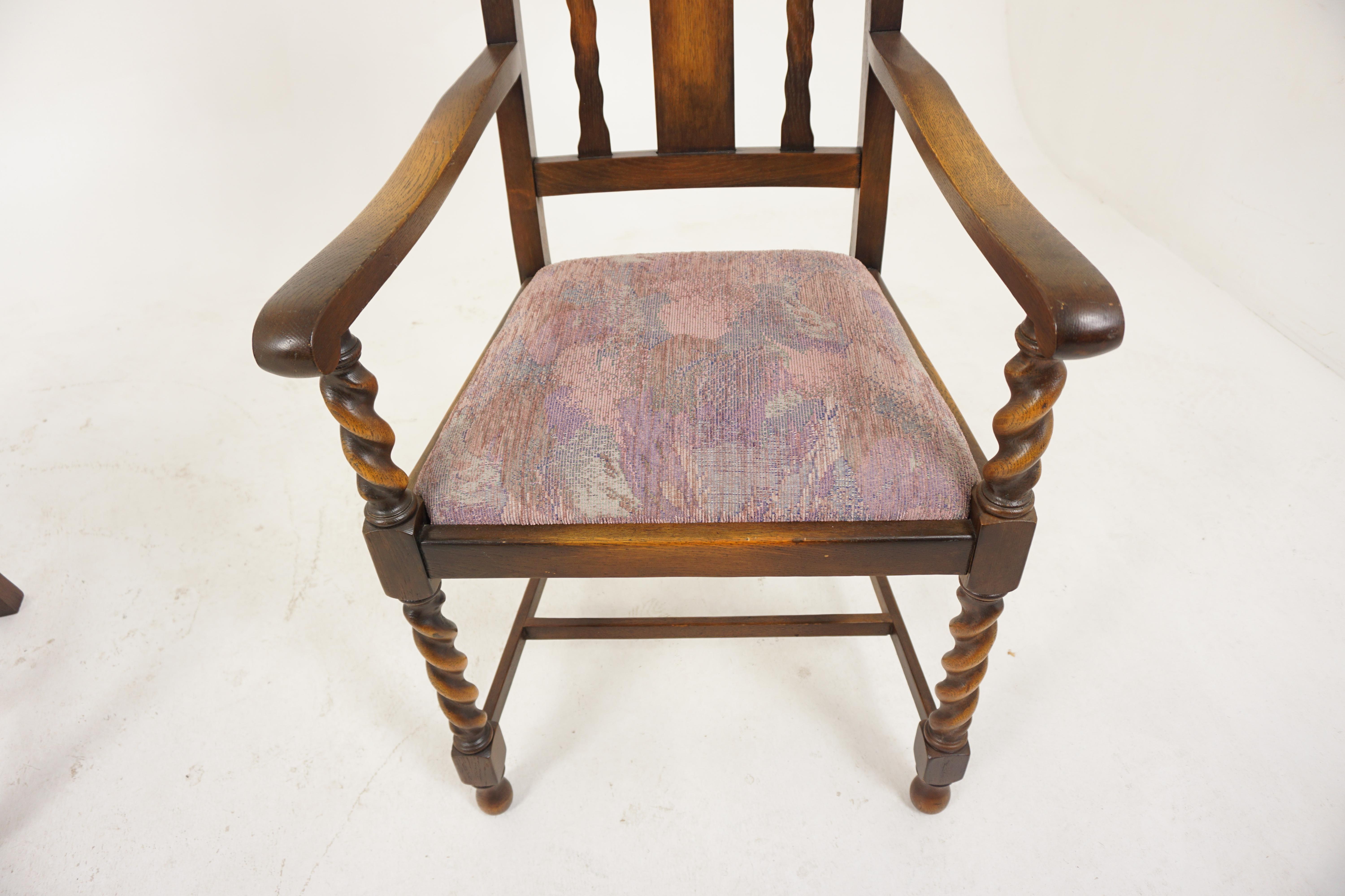 Scottish Antique Barley Twist Cared Oak Dining Chairs 4+2, Scotland 1920, B2920