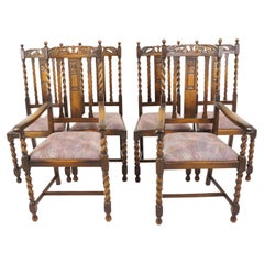 Antique Barley Twist Cared Oak Dining Chairs 4+2, Scotland 1920, B2920