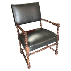 Antique Barley Twist Carved Lion Arm Chair
