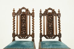 Antique Barley Twist Chairs:: Paire de chaises en chêne:: Hall Chairs:: Scotland 1870