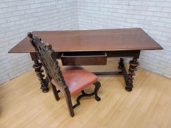 Antique Barley Twist Desk with Carved Barley Twist Chair - 2 Piece Set