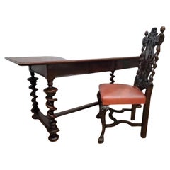 Antique Barley Twist Desk with Carved Barley Twist Chair - 2 Piece Set
