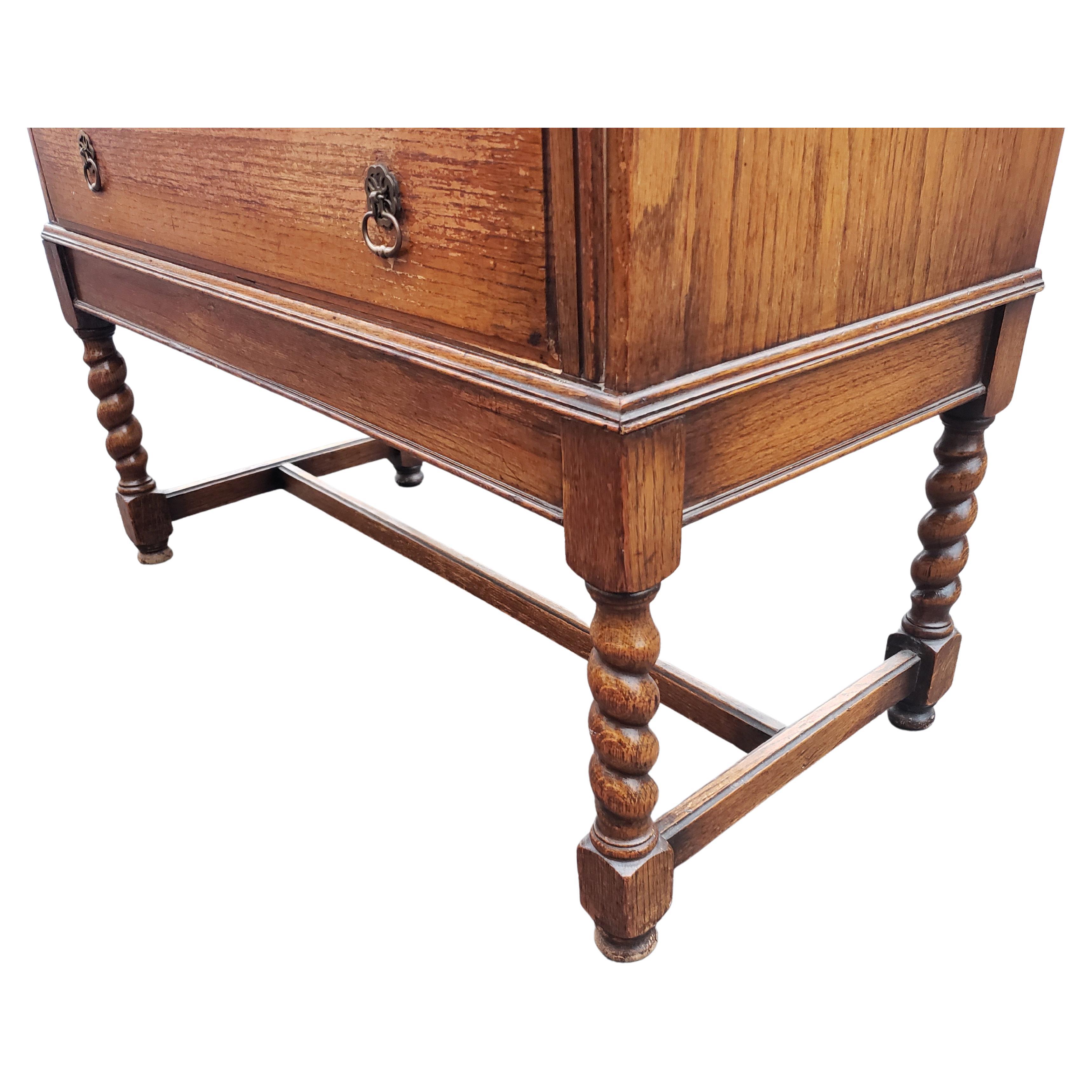 Antique Barley Twist Jacobean Desk Secretary Drop Front Oak Bureau, circa 1890s 6