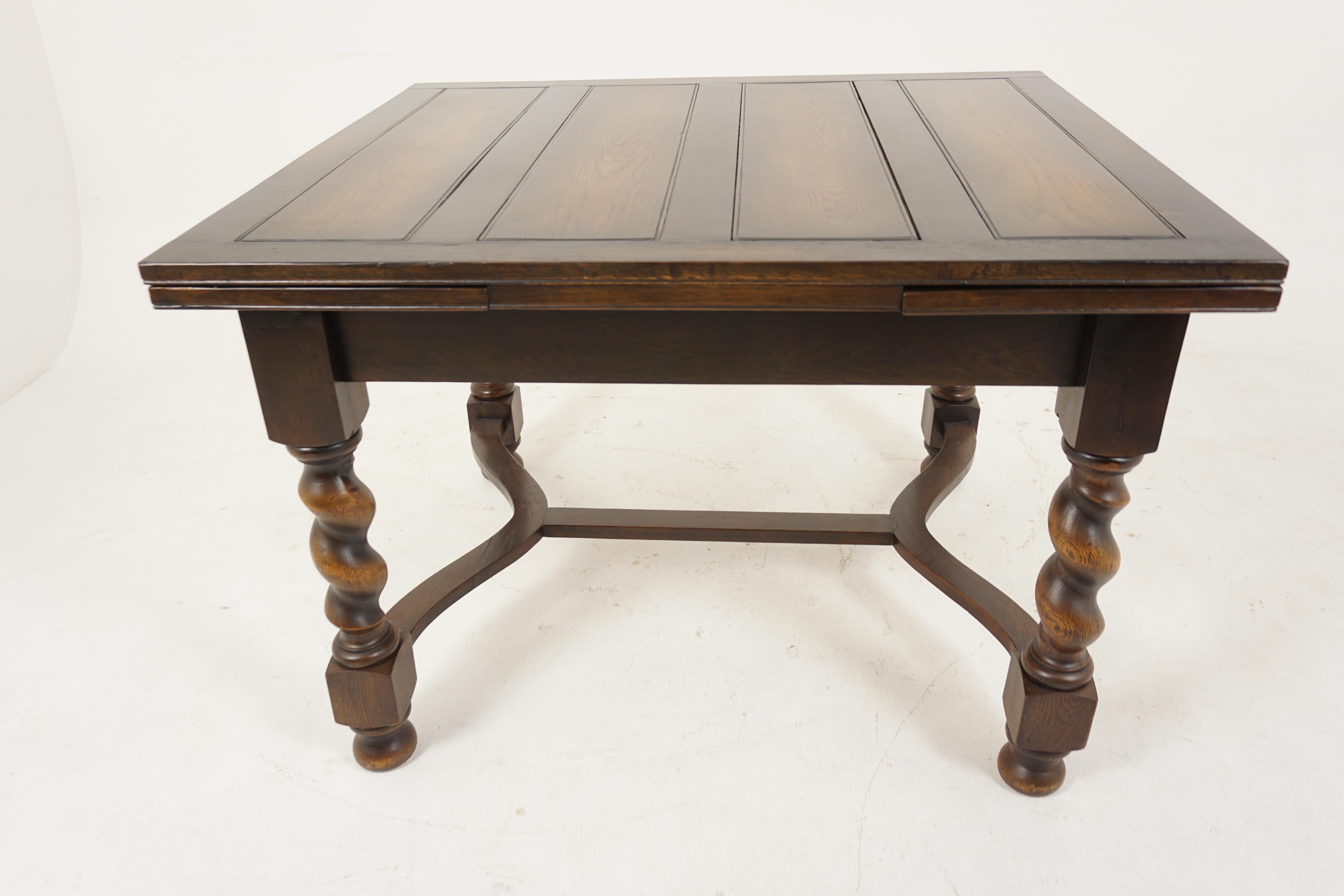 Antique Barley Twist Oak Draw Leaf, Pull Out Dining Table, Scotland 1920, B2919 In Good Condition In Vancouver, BC