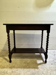 Antique Barley Twist Side Table with Beaded Edge & Lower Shelf, Early 20th