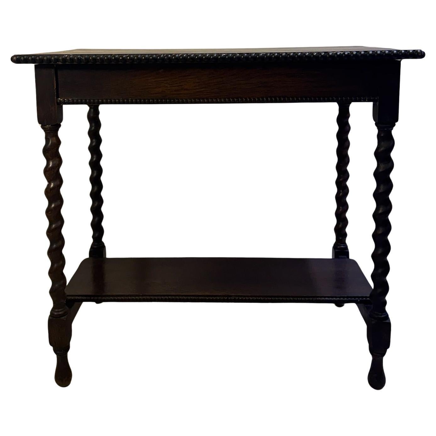 Antique Barley Twist Side Table with Beaded Edge 
Lower Shelf, Early 20th Centu For Sale