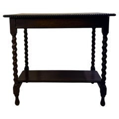 Antique Barley Twist Side Table with Beaded Edge & Lower Shelf, Early 20th Centu