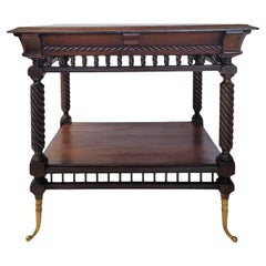 Antique Barley Twist Table With Brass Casters, Late 19th Century