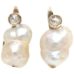 Antique Barock Natural Pearl and Diamond Earclips, 1900