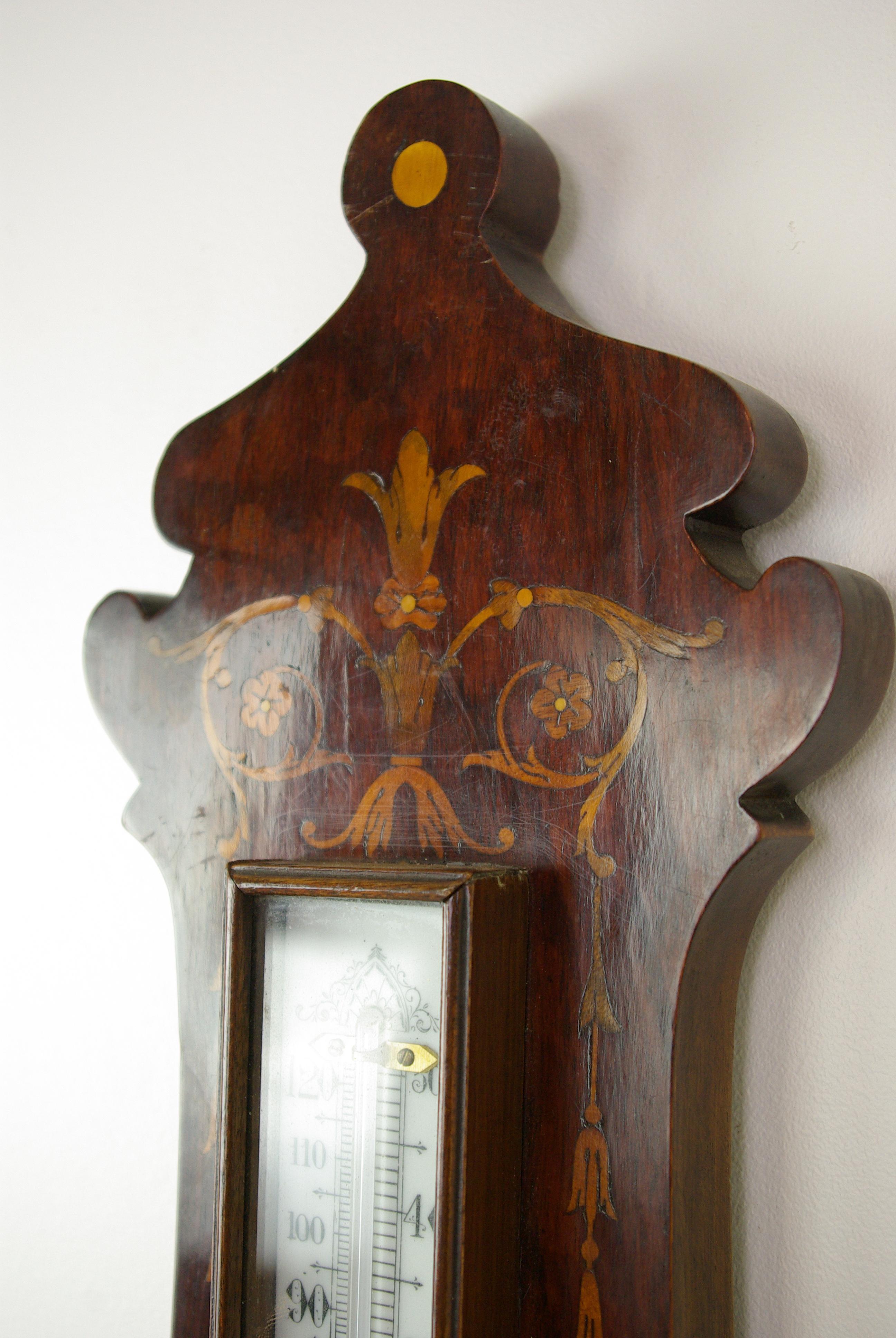 Antique Barometer, Aneroid Barometer, Carved Inlaid Barometer, Scotland, B1235 3