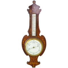 Antique Barometer, Aneroid Barometer, Carved Inlaid Barometer, Scotland, B1235