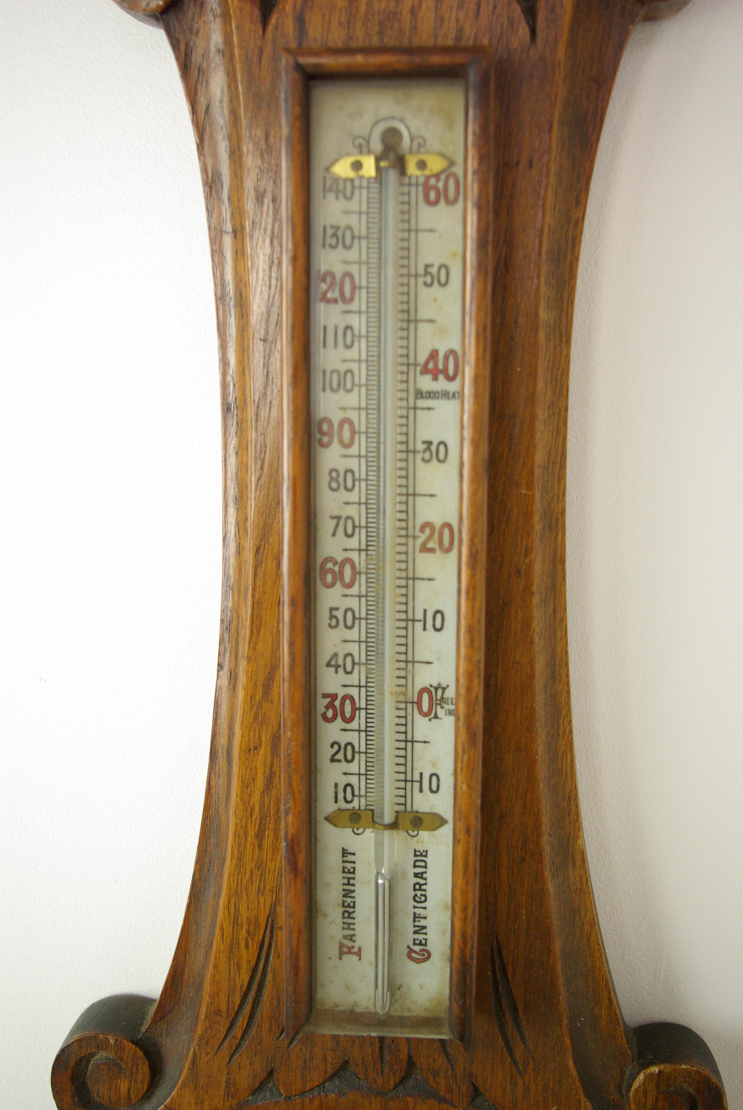Hand-Crafted Antique Barometer, Aneroid Barometer, Carved Oak Barometer, Scotland 1890, B1282A