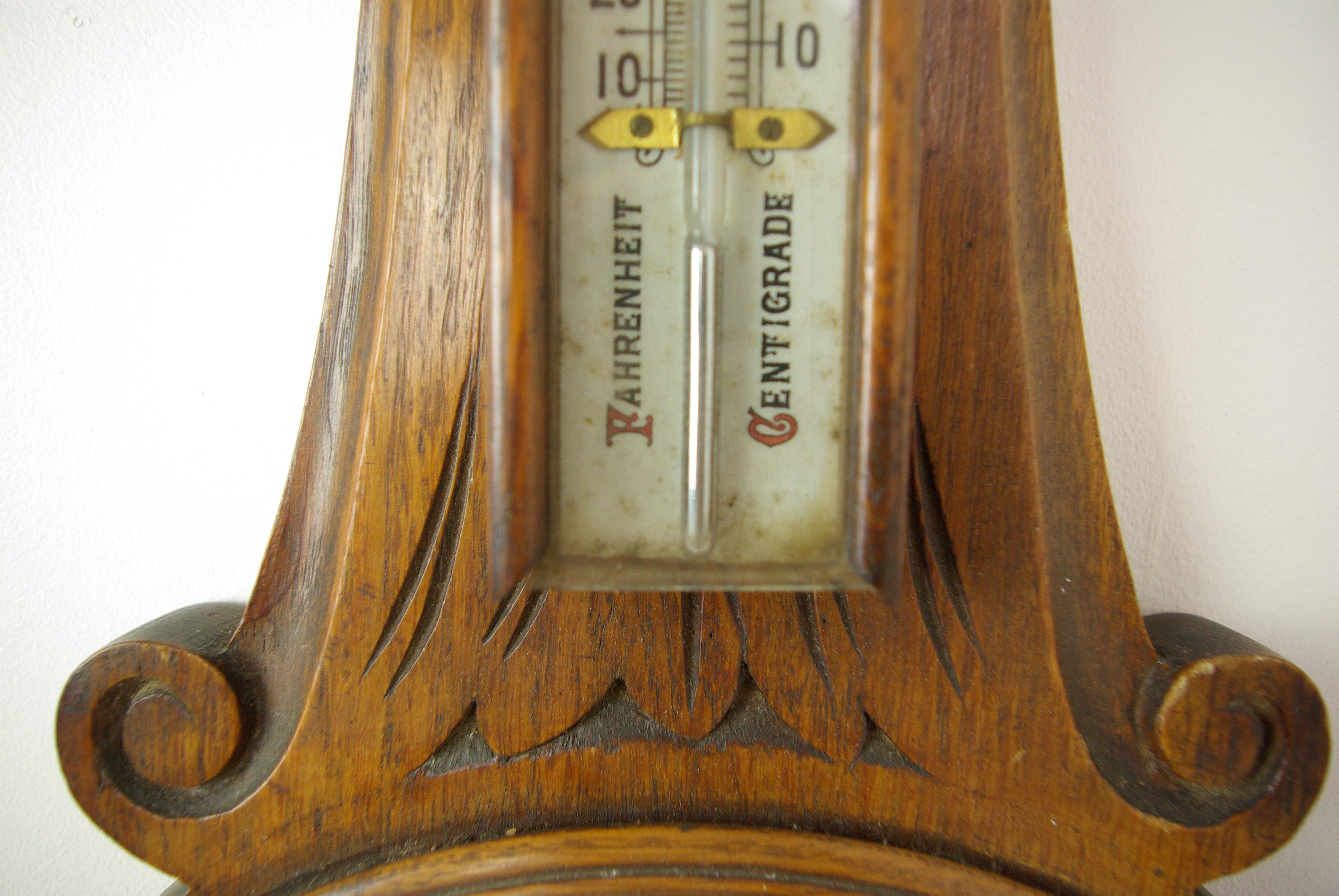 Late 19th Century Antique Barometer, Aneroid Barometer, Carved Oak Barometer, Scotland 1890, B1282A